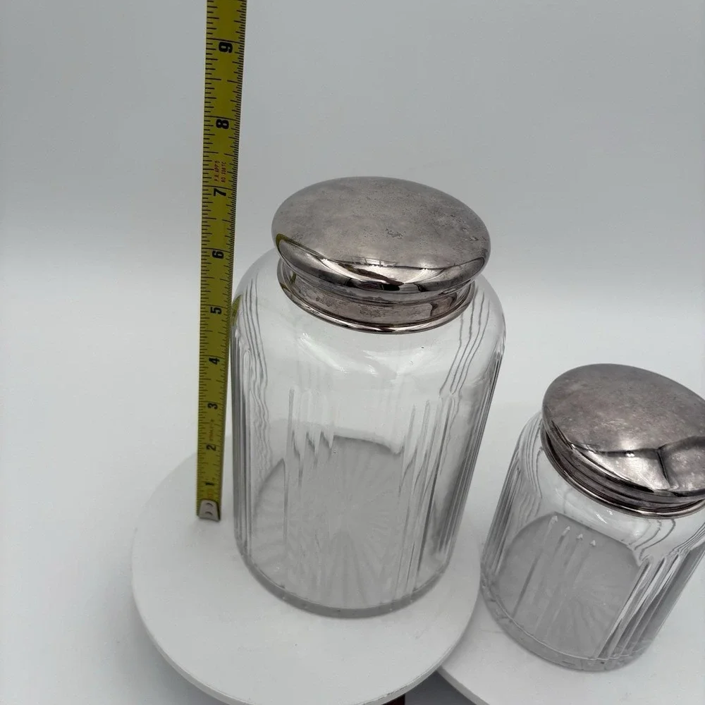 Two Piece Vintage Hoosier Ribbed Glass Canister Set 7
